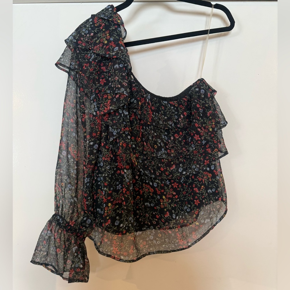 American Eagle Floral One-Shoulder Ruffle Top